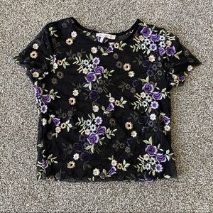 Urban Outfitters Sheer Mesh Floral Crop Top